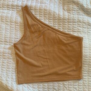 Off shoulder crop beige top